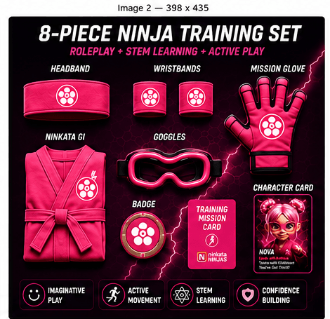 8-piece Nova ninja training set contents