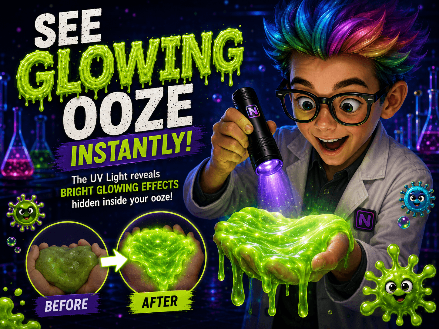 Glowing green ooze revealed under UV light