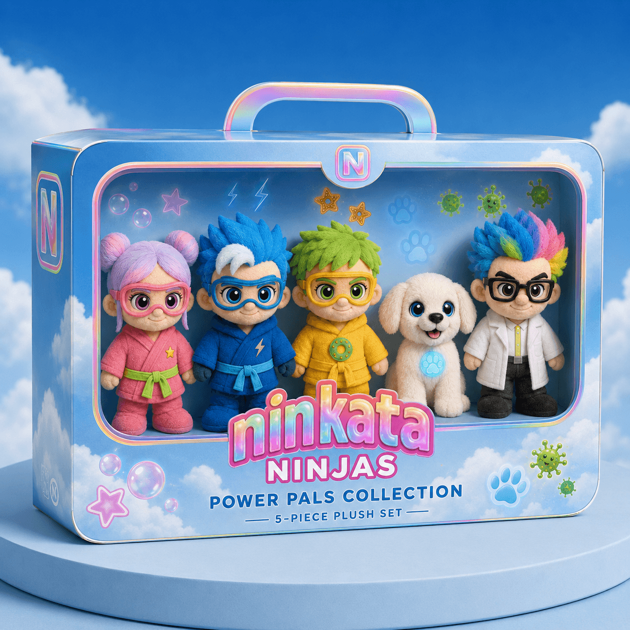 Power Pals Collection 5-piece plush set in a windowed carry case with handle